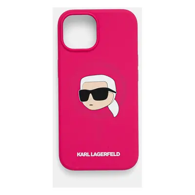 Obal na telefon Karl Lagerfeld iPhone 15 6.1 růžová barva, KLHMP15SSKHPPLF