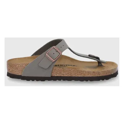 Žabky Birkenstock Gizeh dámské, šedá barva, na plochém podpatku, 43393