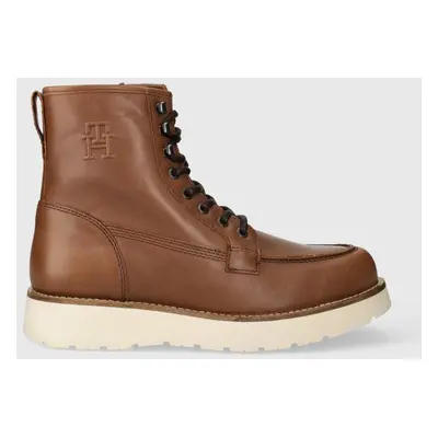 Kožené boty Tommy Hilfiger TH AMERICAN WARM LEATHER BOOT pánské, hnědá barva, FM0FM04668