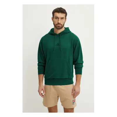 Mikina adidas Feelcozy pánská, zelená barva, s kapucí, hladká, JE3802