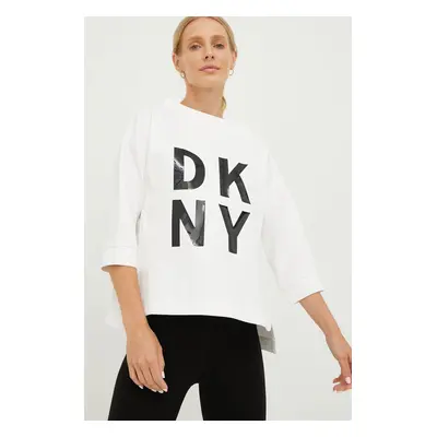 Mikina Dkny dámská, bílá barva, s potiskem, DP9T7103