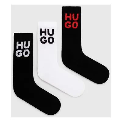 Ponožky HUGO 3-pack pánské, černá barva, 50518606