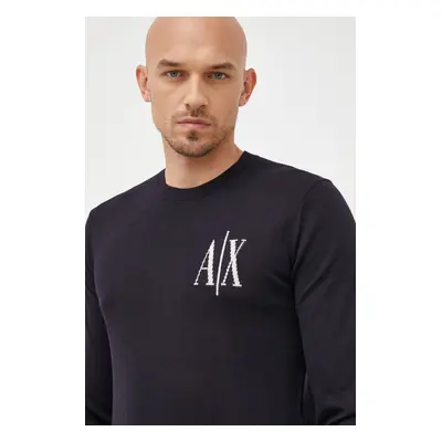 Vlněný svetr Armani Exchange pánský, tmavomodrá barva, lehký