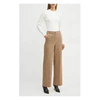 Kalhoty Weekend Max Mara dámské, béžová barva, jednoduché, high waist, 2425786042600