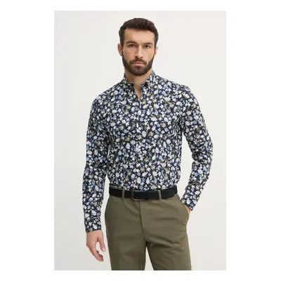 Košile Lindbergh pánská, tmavomodrá barva, slim, s límečkem button-down, 30-203538