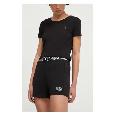 Kraťasy EA7 Emporio Armani dámské, černá barva, hladké, high waist