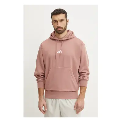 Mikina adidas Feelcozy pánská, růžová barva, s kapucí, hladká, IN6069