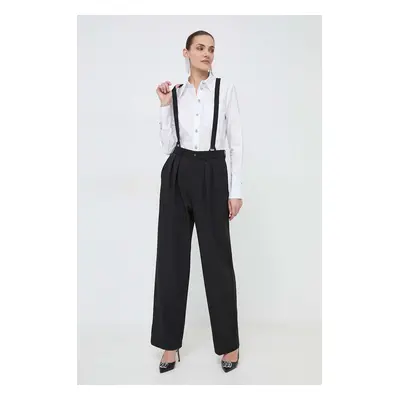 Kalhoty Custommade Pien dámské, černá barva, jednoduché, high waist, 999825531