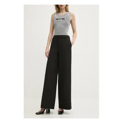 Kalhoty Moschino Jeans dámské, černá barva, široké, high waist, 0339 3225