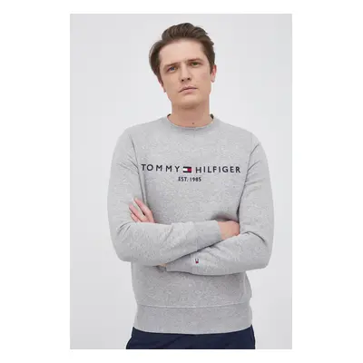 Mikina Tommy Hilfiger pánská, šedá barva, s aplikací, MW0MW11596