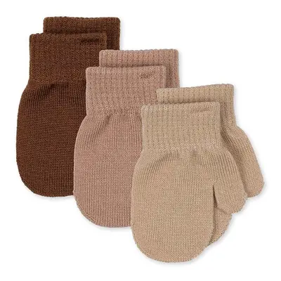 Dětské rukavice s příměsí vlny Konges Sløjd FILLA MITTENS 3-pack béžová barva, KS101221