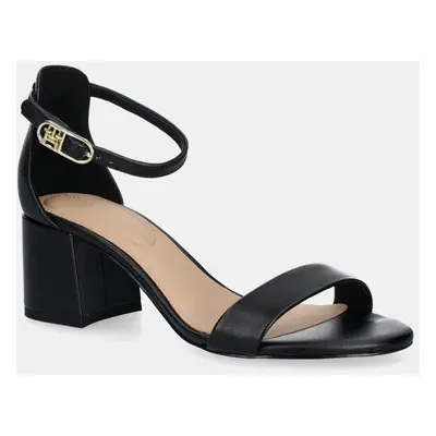 Kožené sandály Tommy Hilfiger LEATHER ANKLE STRAP HEEL SANDAL černá barva, FW0FW08673