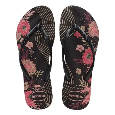 Žabky Havaianas SLIM ORGANIC dámské, černá barva, na plochém podpatku, 4132823.7892