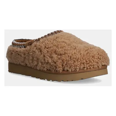 Pantofle UGG Tasman Maxi Curly hnědá barva, 1158356-CHE