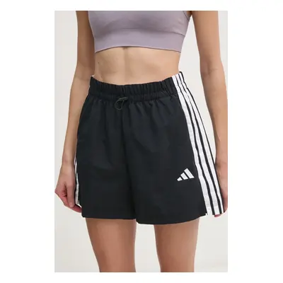 Kraťasy adidas Essentials dámské, černá barva, vzorované, high waist, JE1309