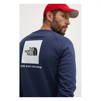 Bavlněná mikina The North Face M Raglan Redbox Crew pánská, tmavomodrá barva, s potiskem, NF0A4S