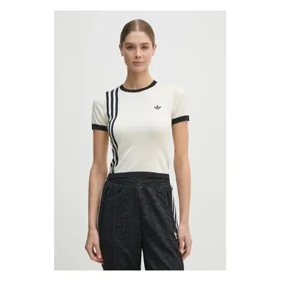 Svetr adidas Originals KNITTED 3S TEE dámský, béžová barva, lehký, JJ0961