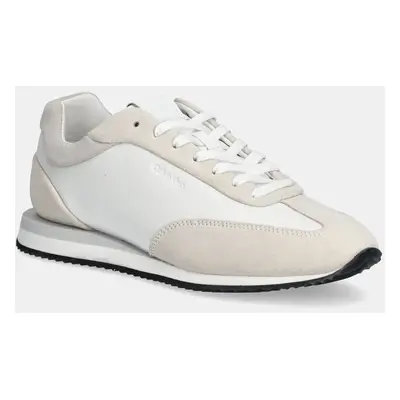 Kožené sneakers boty Calvin Klein RUNNER LACE UP - LTH SUE MIX bílá barva, HW0HW02286