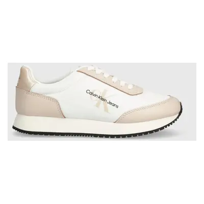 Sneakers boty Calvin Klein Jeans RUNNER LOW LACE MIX ML MET béžová barva, YW0YW01370