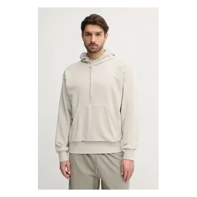 Mikina adidas Feelcozy pánská, béžová barva, s kapucí, hladká, IN6085