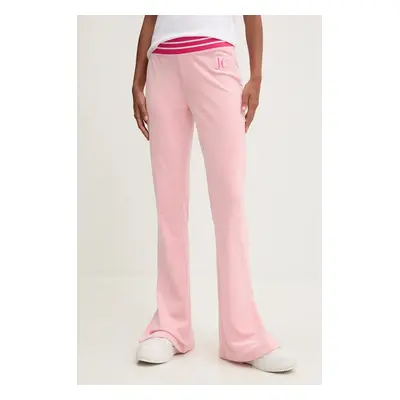 Velurové teplákové kalhoty Juicy Couture KURT TRACK PANT růžová barva, s aplikací, JCSBJ224418