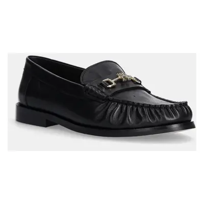 Kožené mokasíny Tommy Hilfiger SOFT LEATHER HORSEBIT LOAFER dámské, černá barva, na plochém podp