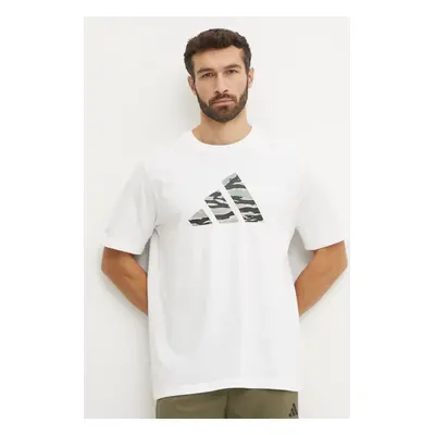 Bavlněné tričko adidas Camo béžová barva, s potiskem, JI6770