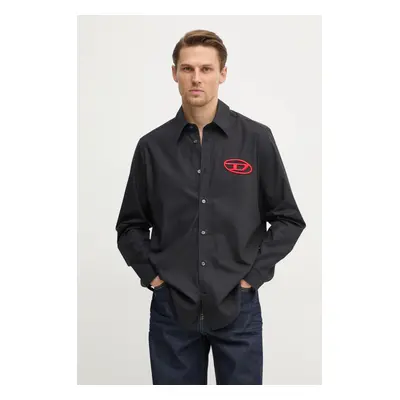 Bavlněná košile Diesel S-SIMPLY-D SHIRT černá barva, regular, s klasickým límcem, A14634.0PCAL