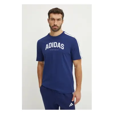 Bavlněné tričko adidas M C COLLE Collegiate tmavomodrá barva, s potiskem, JM0382