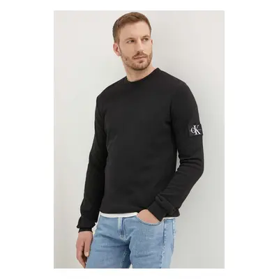 Bavlněná mikina Calvin Klein Jeans černá barva, s aplikací