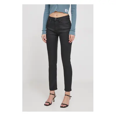 Džíny Pepe Jeans SLIM JEANS HW COATED dámské, černá barva, PL204599