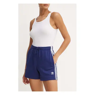 Kraťasy adidas Originals dámské, tmavomodrá barva, s aplikací, high waist, IY2158