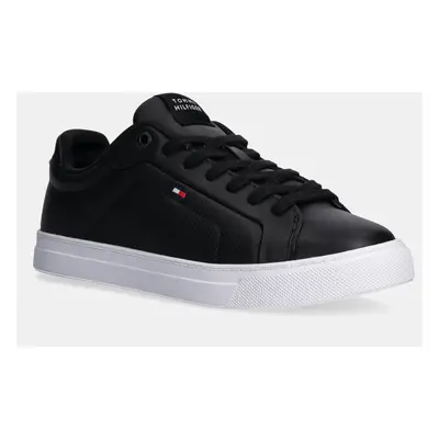 Kožené sneakers boty Tommy Hilfiger ICON COURT PINPERF LTH černá barva, FM0FM05483