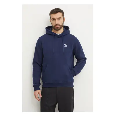 Mikina adidas Originals Essential pánská, tmavomodrá barva, s kapucí, hladká, IY4929