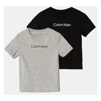 Dětské bavlněné tričko Calvin Klein Jeans 2-pack šedá barva, s potiskem, IU0IU00690