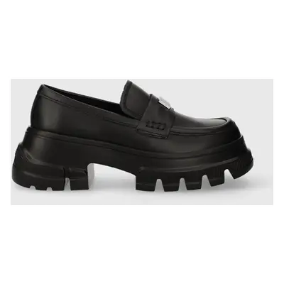 Mokasíny Tommy Jeans TJW CHUNKY LOAFER dámské, černá barva, na platformě, EN0EN02504