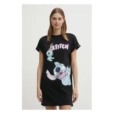 Bavlněná noční košile United Colors of Benetton LILO&STITCH černá barva, 30963C01E