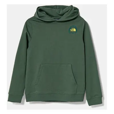 Dětská bavlněná mikina The North Face GRAPHIC RELAXED HOODIE zelená barva, s kapucí, s potiskem,