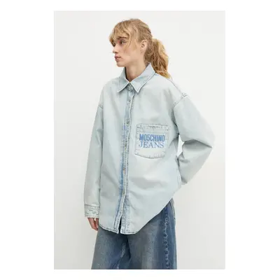 Džínová bunda Moschino Jeans dámská, modrá barva, přechodná, oversize, A0508 8720