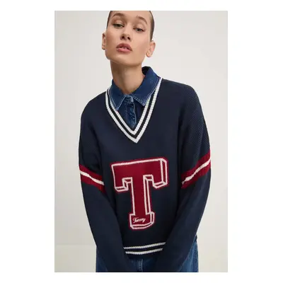 Svetr Tommy Jeans dámský, tmavomodrá barva, lehký, DW0DW18519