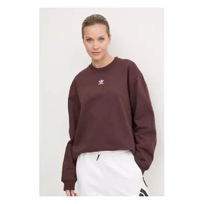 Bavlněná mikina adidas Originals dámská, hnědá barva, hladká, IY9632