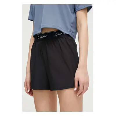 Tréninkové šortky Calvin Klein Performance černá barva, s potiskem, high waist