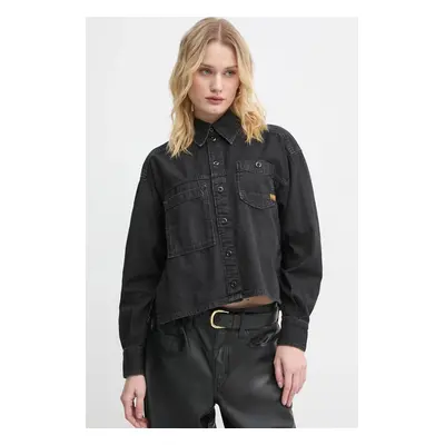 Džínová košile G-Star Raw dámská, černá barva, relaxed, s klasickým límcem, D25516-D540