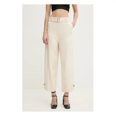 Kalhoty MSGM dámské, béžová barva, střih chinos, high waist, 3841MDP09.257106