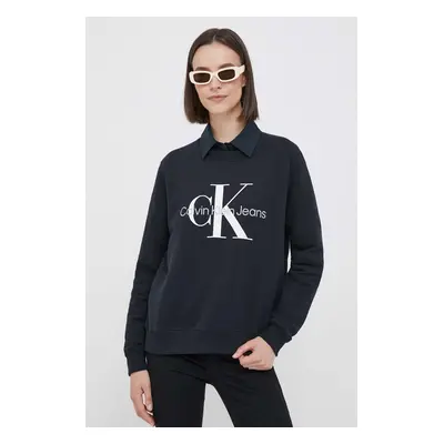 Bavlněná mikina Calvin Klein Jeans dámská, černá barva, s potiskem, J20J219140