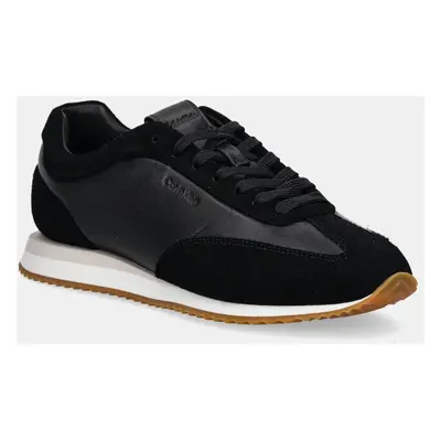 Kožené sneakers boty Calvin Klein RUNNER LACE UP - LTH SUE MIX černá barva, HW0HW02286