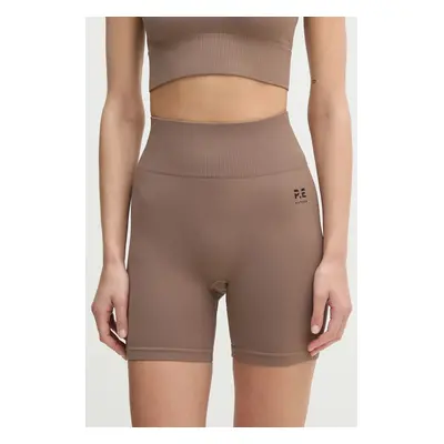 Tréninkové šortky P.E Nation Restore Seamless hnědá barva, hladké, high waist, 243S296