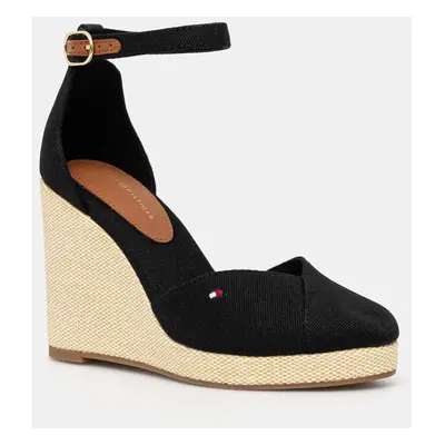 Espadrilky Tommy Hilfiger FLAG HIGH WEDGE ESPAD CLOSED TOE černá barva, na klínku, FW0FW08494