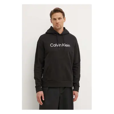 Bavlněná mikina Calvin Klein pánská, černá barva, s kapucí, s aplikací