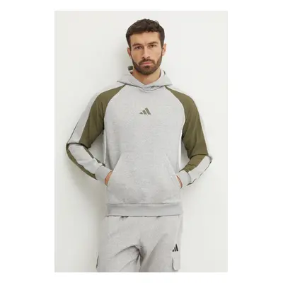 Mikina adidas Essential Colorblock pánská, šedá barva, s kapucí, vzorovaná, JC6185